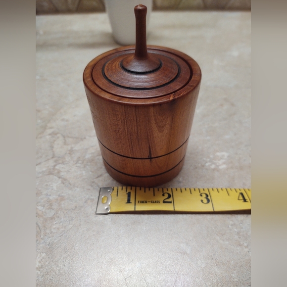 Wood Hand Turned Trinket Holder & Lid/Lid Also Toy Top Spinner - Picture 9 of 10